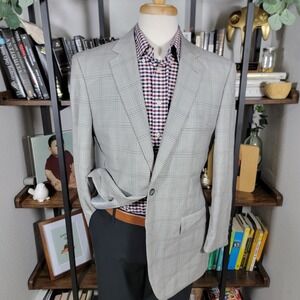 Joseph & Feiss Mens Sport Coat Blazer Two Button Plaid Poly Wool Classic Fit 41R